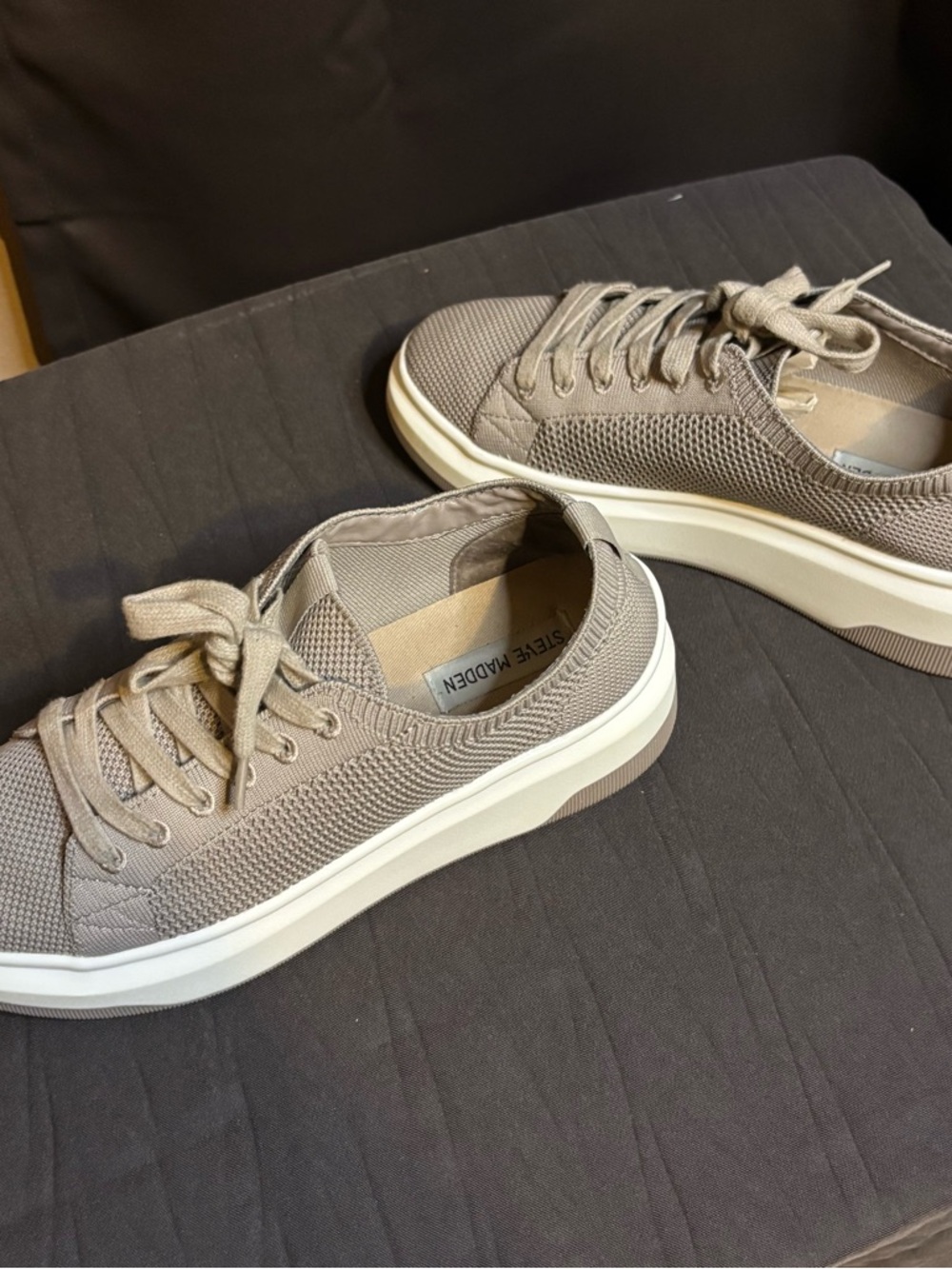 Steve Madden Men's Taupe Knit Platform Lace-Up Sneakers with Cream Sole